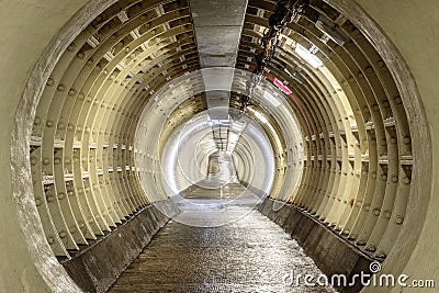 Greenwich Foot Tunnel beneath the River Thames Stock Photo