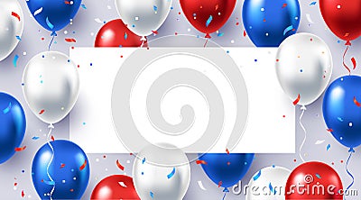 Greeting background with white, blue, and red helium balloons Vector Illustration