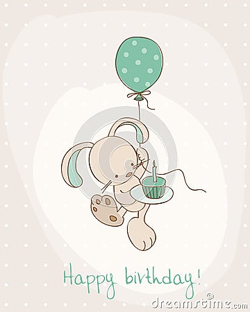 Greeting Birthday Card with Cute Bunny Vector Illustration