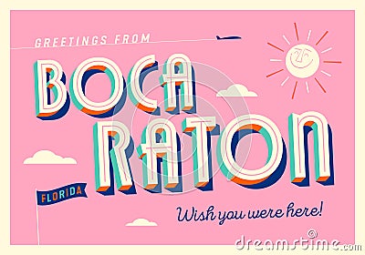 Greetings from Boca Raton, Florida, USA Vector Illustration