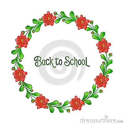 Greeting card back to school, with template education frame, for shape circle green leaf floral. Vector Vector Illustration