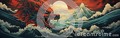 Greeting card, banner, flyer, poster with dragons. Happy Chinese New Year 2024 illustration. Cartoon Illustration