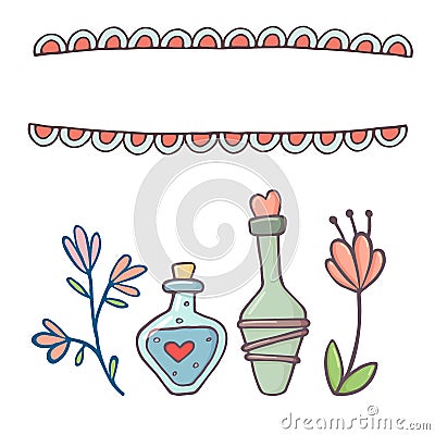 Greeting card, banner template with love potions Vector Illustration