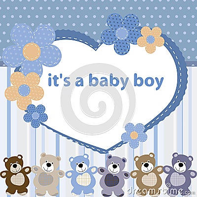 Greeting card with the birth of a baby boy Vector Illustration