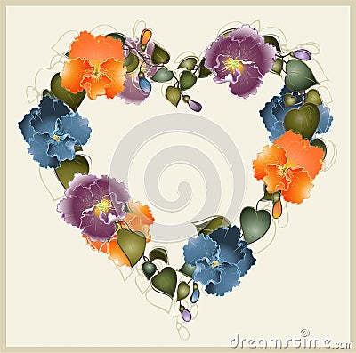 Greeting card with a bouquet of pansies. Vector Illustration