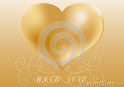 Greeting card with bronze heart Vector Illustration