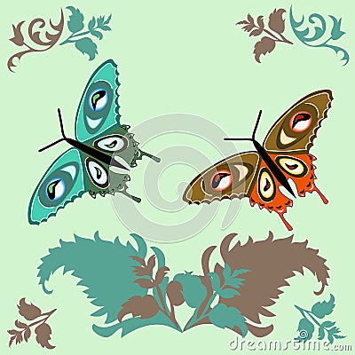 Greeting card butterfly on a light green background nature greens Vector Illustration