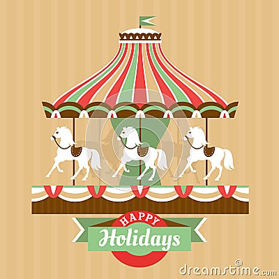 Greeting card with carousel Vector Illustration