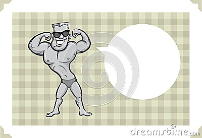 Greeting card with cartoon bodybuilder - personalize your card w Vector Illustration