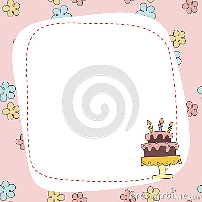 Greeting card with cartoon cake. Vector Illustration