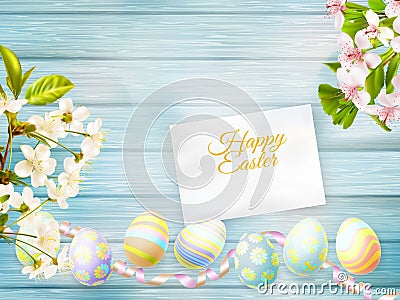 Greeting card and cherries blossom. EPS 10 Vector Illustration