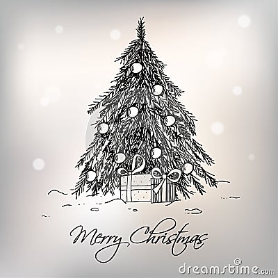 Greeting card with Christmas tree Vector Illustration