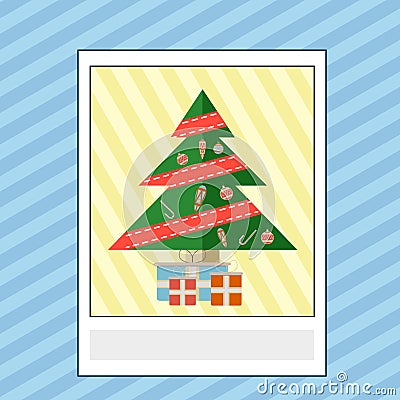 Greeting card with Christmas tree and gifts Vector Illustration