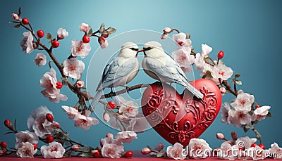 Greeting card with a couple of white birds, a heart and an arrow for Valentine's day Stock Photo