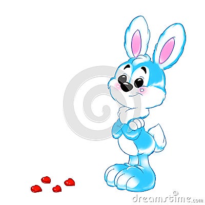 Greeting card cute blue rabbit heart illustration cartoon Cartoon Illustration