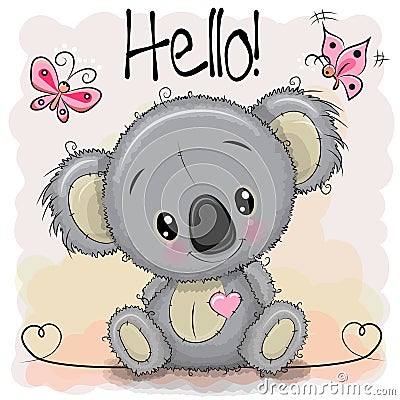 Greeting card Cute Cartoon Koala Vector Illustration