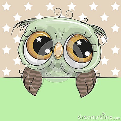 Greeting card cute Cartoon Owl is holding a placard Vector Illustration