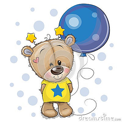 Cute Cartoon Teddy Bear with Balloon Vector Illustration