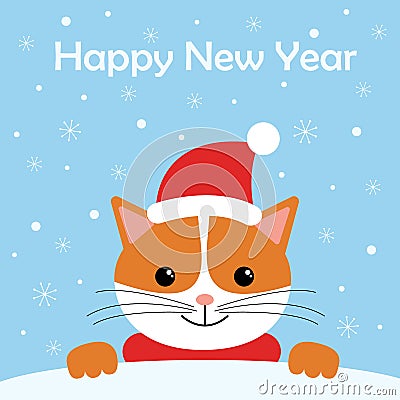 Greeting card with cute cat wear winter outfits. Happy holidays cartoon character. Vector Illustration