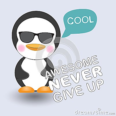 Greeting card Cute Cool penguin. Vector Illustration