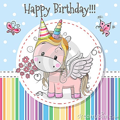 Greeting card Cute Unicorn Vector Illustration