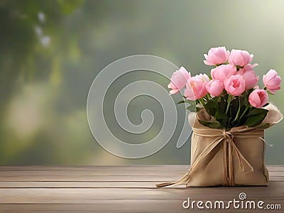 Greeting card decorated with flowers and dolls For sending messages Stock Photo