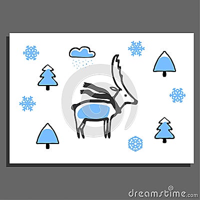 Greeting card with deer in scarf Vector Illustration