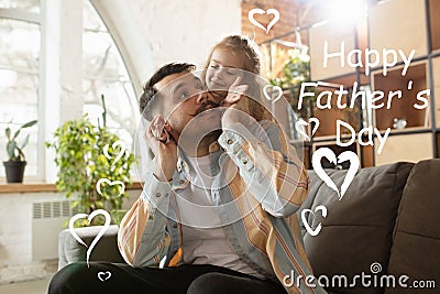 Happy father and little cute daughter at home. Family time, togehterness, parenting and happy childhood concept Stock Photo