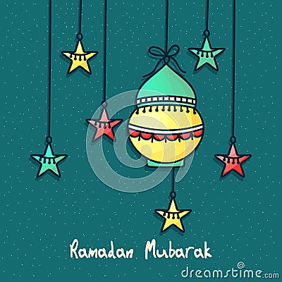 Greeting card design for Ramadan Mubarak. Stock Photo