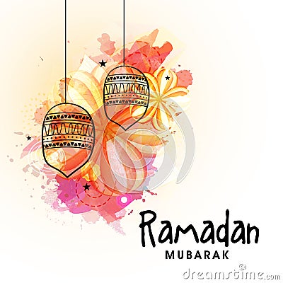 Greeting card design for Ramadan Mubarak. Stock Photo