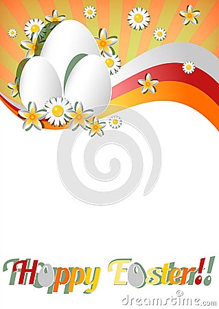 Greeting card for Easter with ornament from eggs and spring flowers. Christ Is Risen Vector Illustration