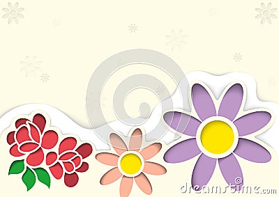 Greeting Card with Flowers in the Style of Cutouts Vector Illustration