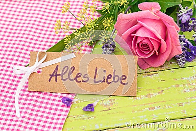 Greeting card with german text, Alles Liebe, means love for Valentines Day or Mothers Day Stock Photo