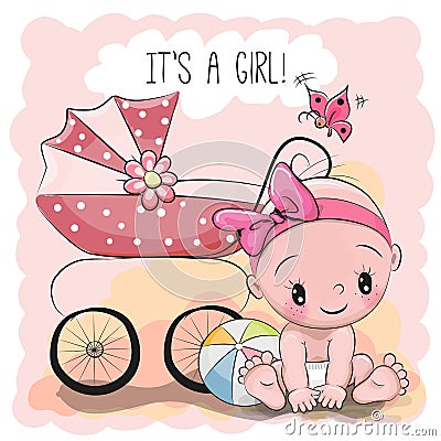 Greeting card it is a girl with baby Vector Illustration