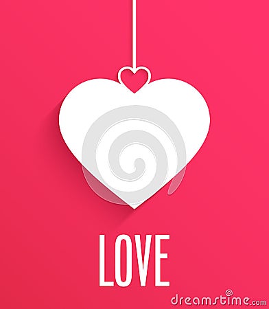 Greeting card with hanging heart. Vector Illustration