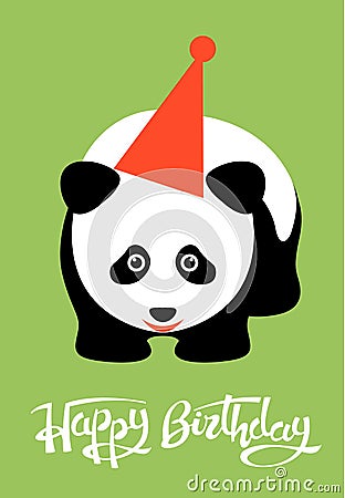 Greeting card happy birthday panda Vector Illustration