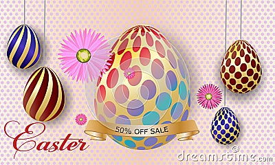 Greeting Card. Happy easter background template with beautiful flowers and eggs. Vector illustration eggs Vector Illustration