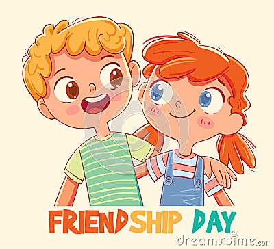 Greeting Card for Happy Friendship Day with Cute Friends Vector Illustration