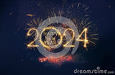 Greeting card Happy New Year 2024 with sparkling text Stock Photo