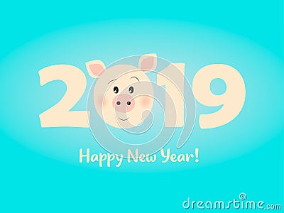 Greeting card for 2019. Happy New Year. Vector illustration. Stock Photo