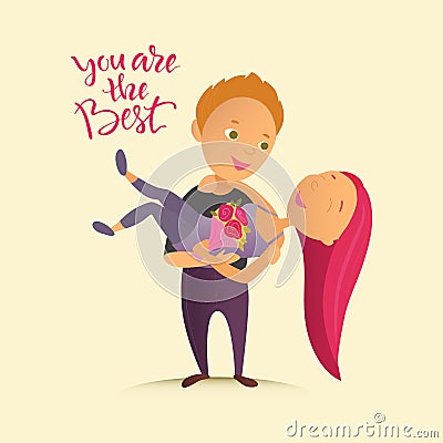 Greeting card with Happy Valentine`s Day. Vector Illustration