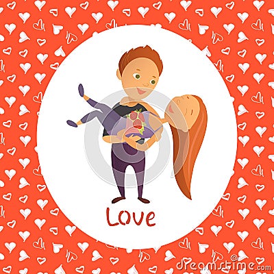 Greeting card with Happy Valentine`s Day. Vector Illustration