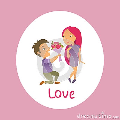 Greeting card with Happy Valentine`s Day. Vector Illustration