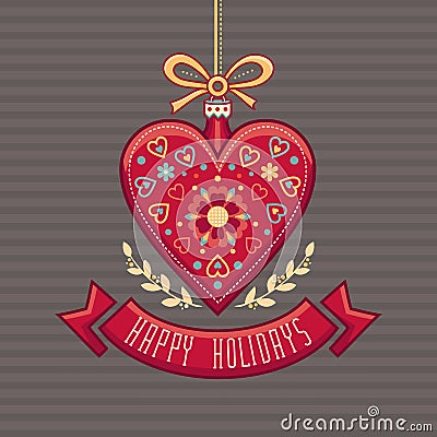 Greeting Card in heart form. Happy Holidays. Vector Illustration