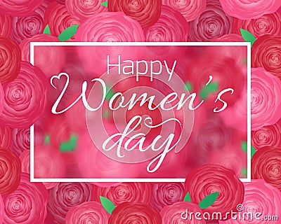 Greeting card for International Womens Day with roses. Vector Illustration
