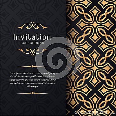 Greeting card invitation with lace and floral ornaments, Gold ornamental pattern background illustration, Vector Illustration