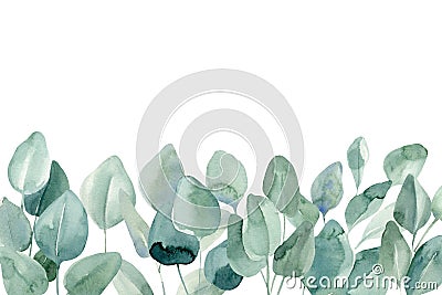 Greeting card, invitation, postcard with eucalyptus on isolated white background, watercolor illustration Cartoon Illustration