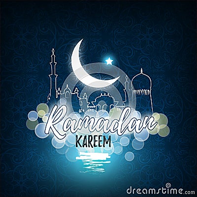 Greeting card for Islamic holy month of prayers, Ramadan Kareem celebrations. Stock Photo