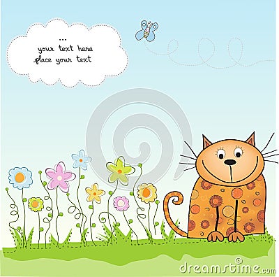 Greeting card with kitten Vector Illustration