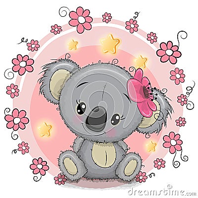 Greeting card Koala with flowers Vector Illustration